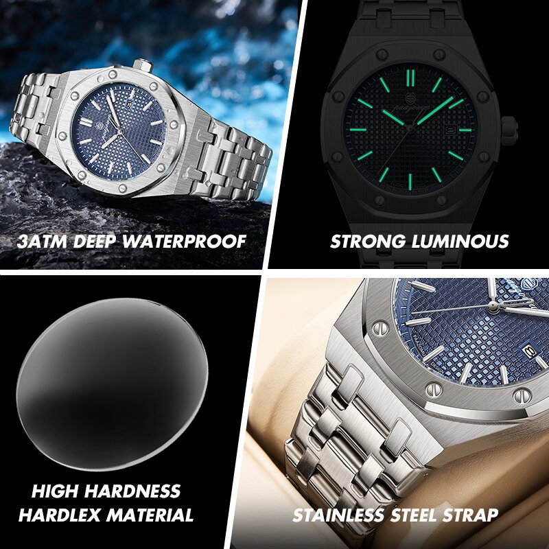 paazomu luxury square man quartz watch waterproof luminous date men's watch high quality stainless steel business men watches paazomu luxury square man quartz watch waterproof luminous date men's watch high quality stainless steel business men watches