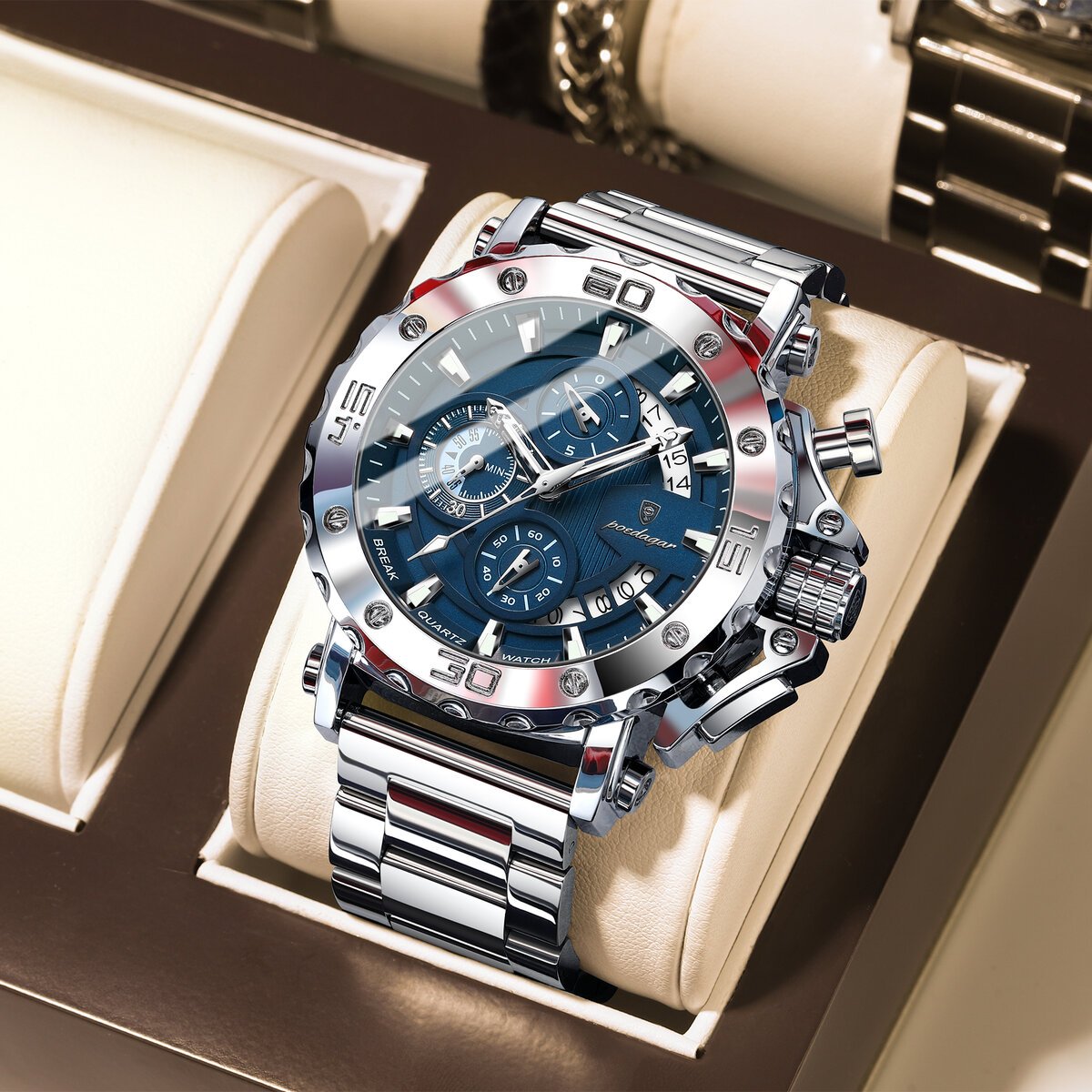 poedagar luxury watch for men calendar luminous waterproof man clock male chronograph stainless steel men's quartz watches reloj
