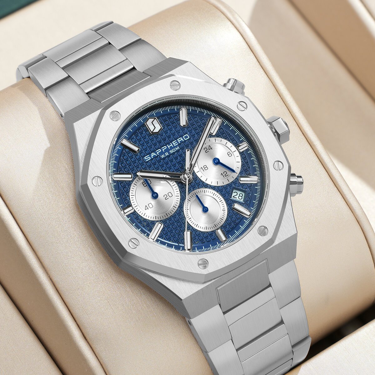 sapphero men's watch waterproof watch chronograph function date glowing hands stainless steel watch business watch for men gift sapphero men's watch waterproof watch chronograph function date glowing hands stainless steel watch business watch for men gift