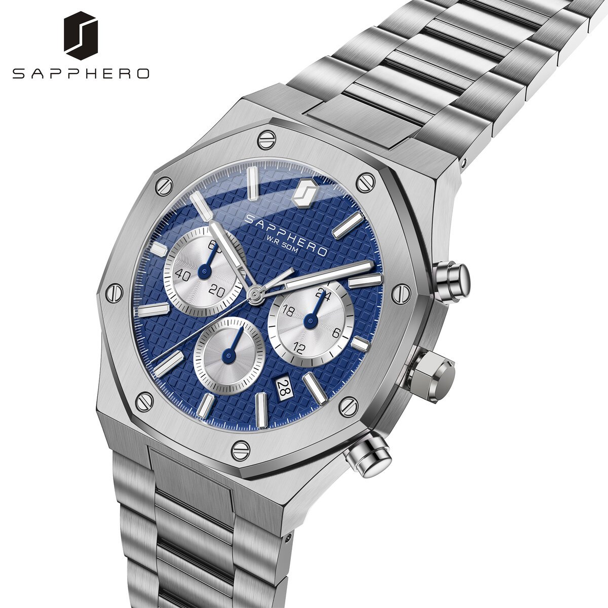 sapphero men's watch waterproof watch chronograph function date glowing hands stainless steel watch business watch for men gift sapphero men's watch waterproof watch chronograph function date glowing hands stainless steel watch business watch for men gift