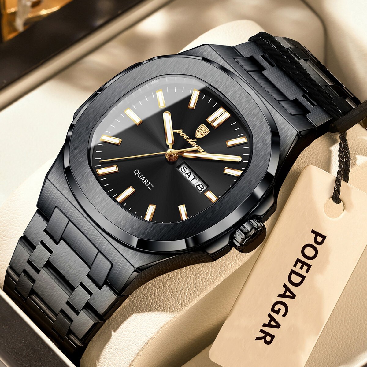 poedagar luxury square men's watches waterproof luminous date week men watch stainless steel fashion quartz man wristwatch reloj poedagar luxury square men's watches waterproof luminous date week men watch stainless steel fashion quartz man wristwatch reloj