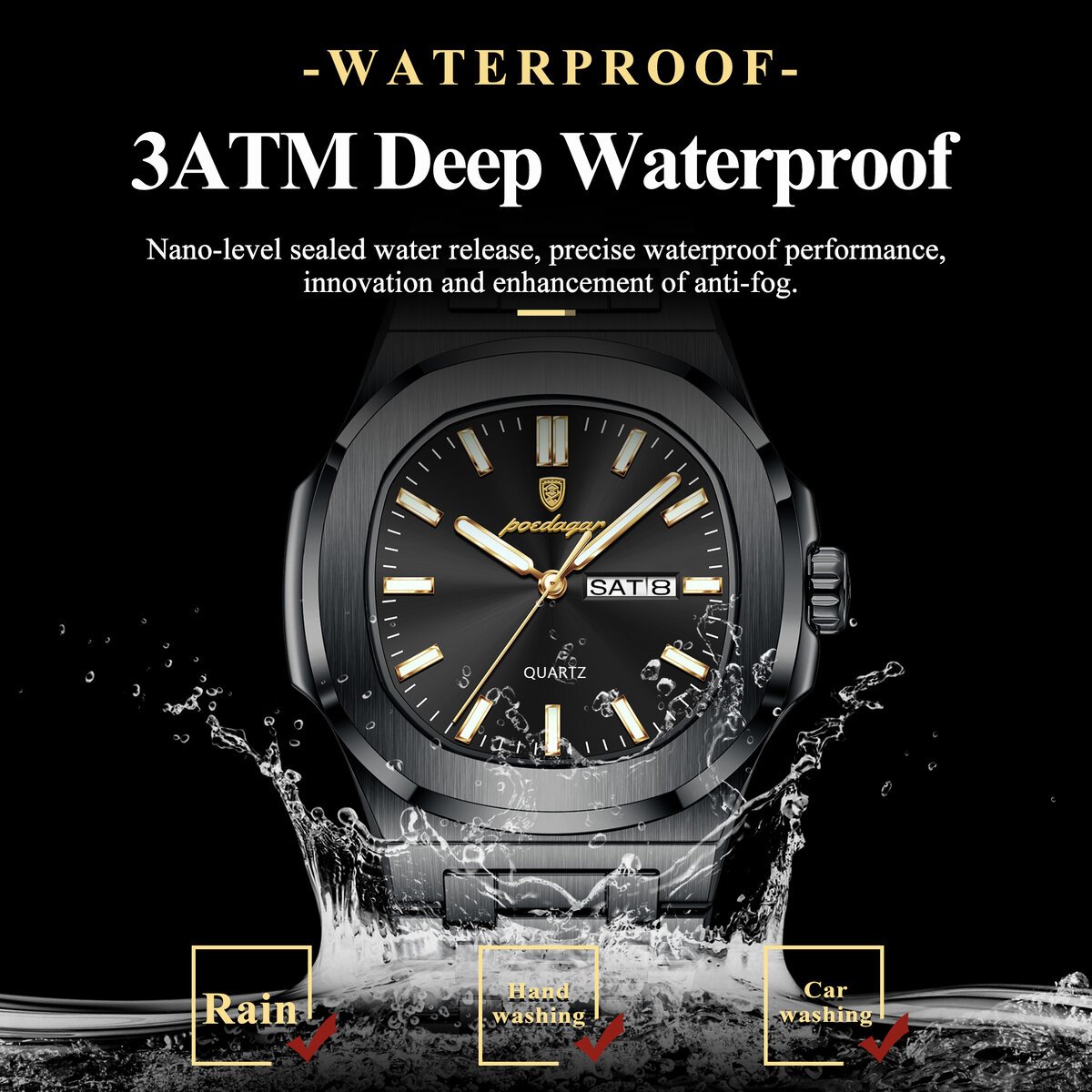poedagar luxury square men's watches waterproof luminous date week men watch stainless steel fashion quartz man wristwatch reloj poedagar luxury square men's watches waterproof luminous date week men watch stainless steel fashion quartz man wristwatch reloj