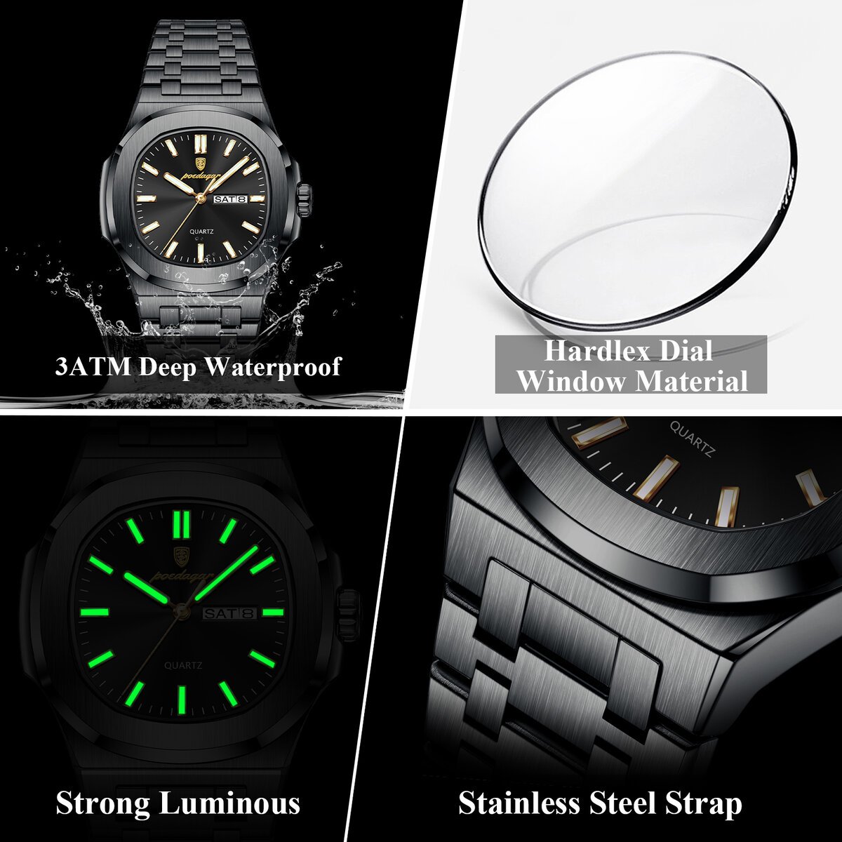 poedagar luxury square men's watches waterproof luminous date week men watch stainless steel fashion quartz man wristwatch reloj poedagar luxury square men's watches waterproof luminous date week men watch stainless steel fashion quartz man wristwatch reloj