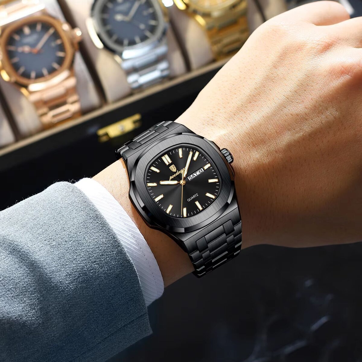 poedagar luxury square men's watches waterproof luminous date week men watch stainless steel fashion quartz man wristwatch reloj poedagar luxury square men's watches waterproof luminous date week men watch stainless steel fashion quartz man wristwatch reloj