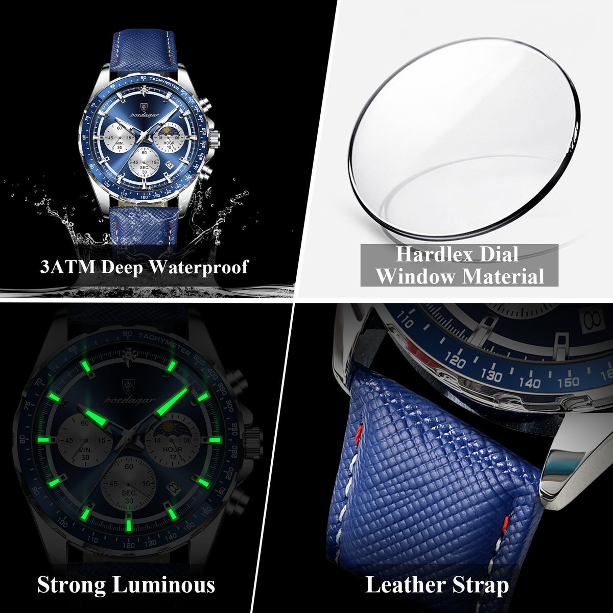 poedagar original fashion men clock luminous waterproof chronograph date man wristwatch leather quartz sport men's watches reloj poedagar original fashion men clock luminous waterproof chronograph date man wristwatch leather quartz sport men's watches reloj