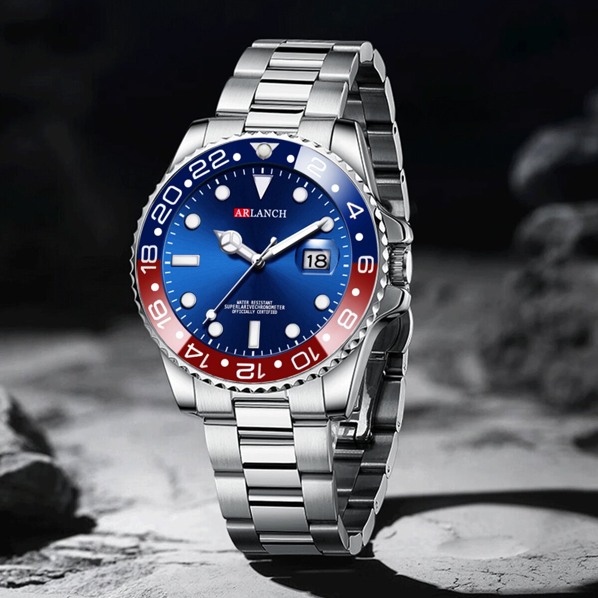 business stainless steel watch 40mm classic red blue circle diving series magnifying glass calendar quartz watches montre homme business stainless steel watch 40mm classic red blue circle diving series magnifying glass calendar quartz watches montre homme