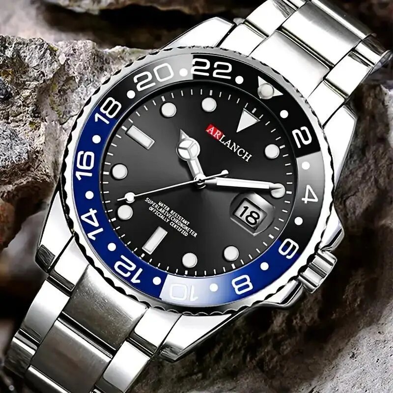business stainless steel watch 40mm classic red blue circle diving series magnifying glass calendar quartz watches montre homme business stainless steel watch 40mm classic red blue circle diving series magnifying glass calendar quartz watches montre homme