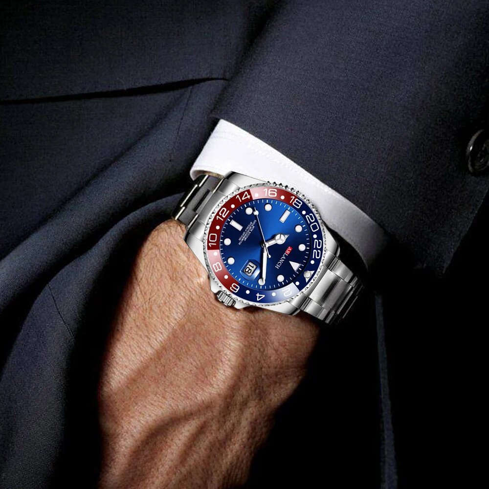 business stainless steel watch 40mm classic red blue circle diving series magnifying glass calendar quartz watches montre homme business stainless steel watch 40mm classic red blue circle diving series magnifying glass calendar quartz watches montre homme